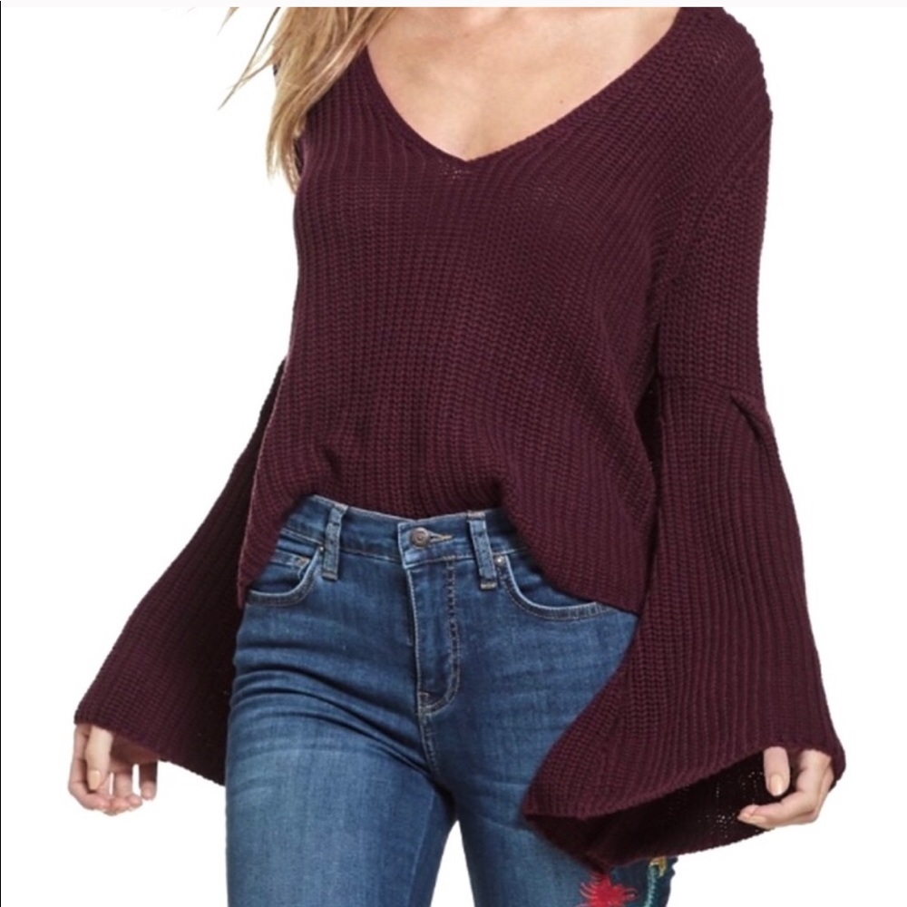 Free People Damsel Cotton Flare-Sleeve Sweater -XS